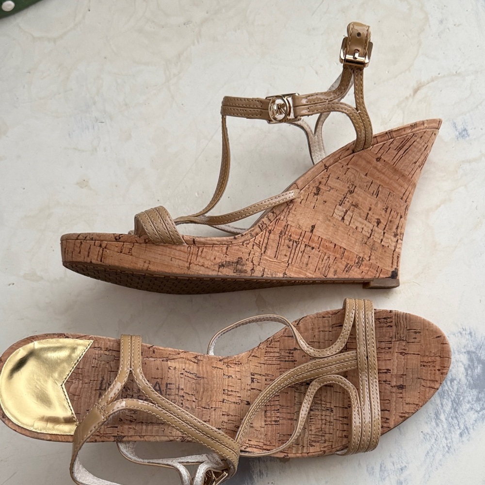 Michael Kors Cork Wedge Sandals, Size 7.5